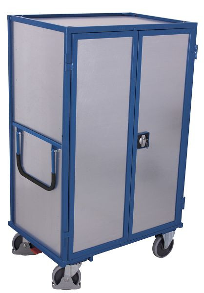 VARIOfit Etagenwagen fest verschweißt, 1.115 x 730 x 1.810 mm, RAL 5010 enzianblau, Ladefläche: 1.000 x 660 mm, mit Türen, sw-700.988