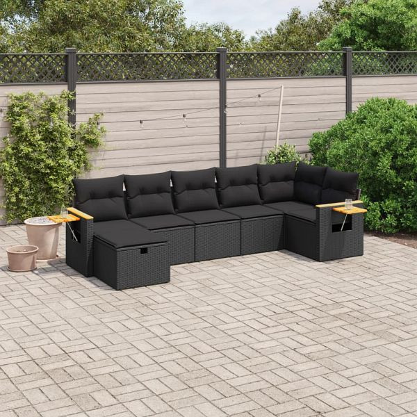 vidaXL 7-teilig Garten-Sofagarnitur mit Kissen Schwarz Poly Rattan, 3265528