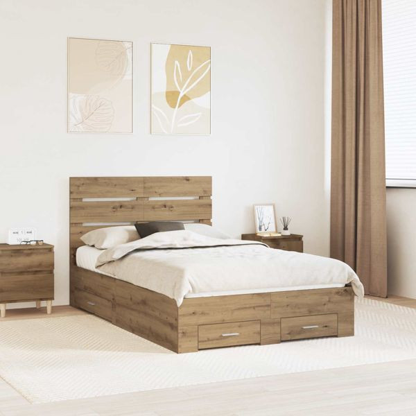 vidaXL Bettrahmen Artisan-Eiche 120 x 190 cm Holzwerkstoff, 3412003