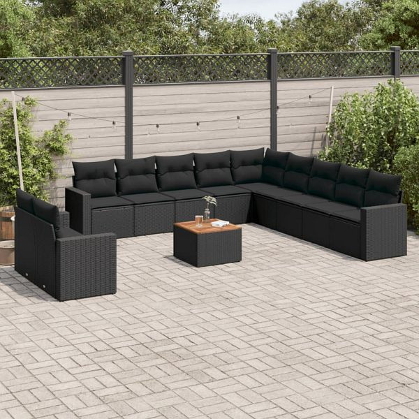 vidaXL 12-teilig Garten-Sofagarnitur mit Kissen Schwarz Poly Rattan, 3224200