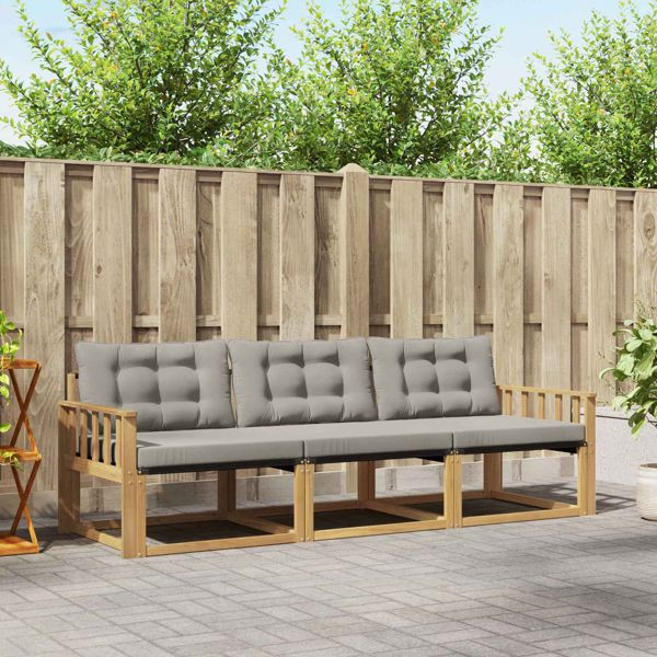 vidaXL Outdoor-Sofagarnitur mit Kissen 3-teilig Weiß und Hellgrau, 3388369