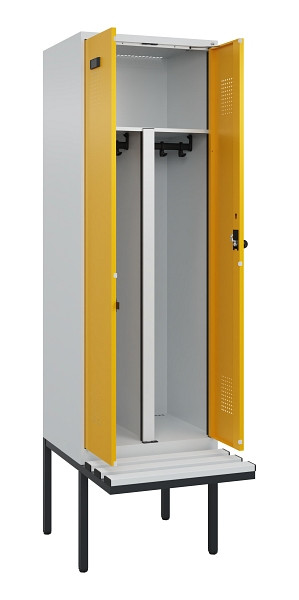 C+P PSA Doppel-Spind Evolo PLUS, Bank, 2 Abteile, 2120x600x815mm, 7035/1004, Drehriegel, Material Sitzfläche Kunststoff, 0490427-20P S10054