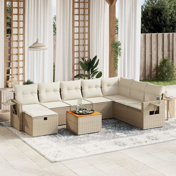 vidaXL 9-teilig Garten-Sofagarnitur mit Kissen Beige Poly Rattan, 3264985