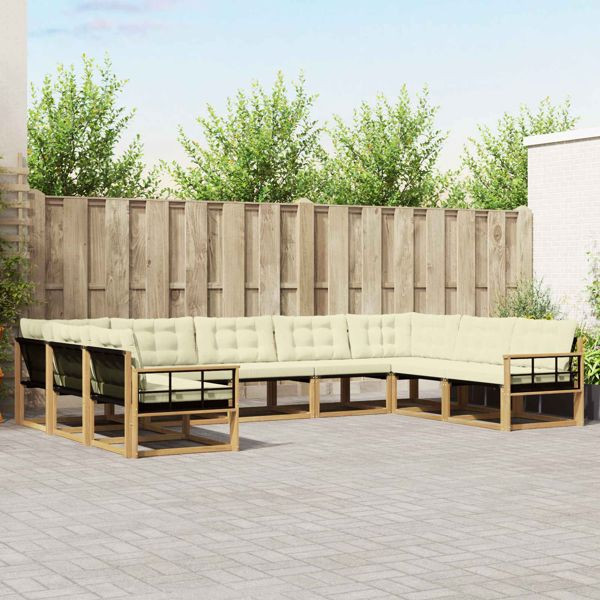 vidaXL Outdoor-Sofagarnitur mit Kissen 9-teilig Weiß und Creme, 3389072