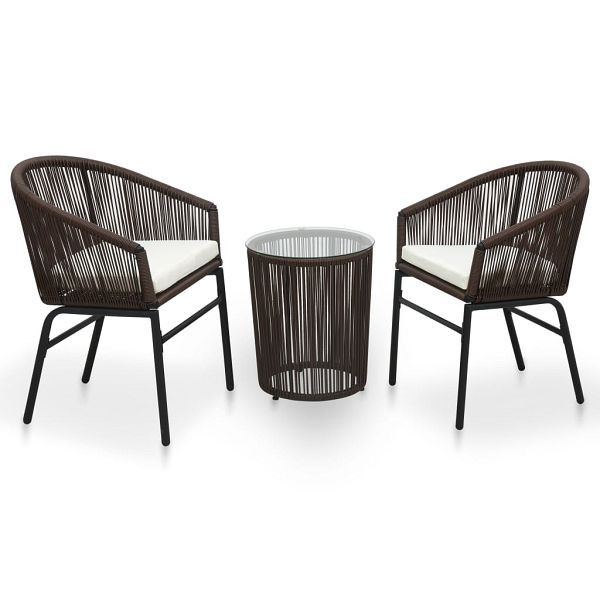 vidaXL 3-teilig Bistro-Set mit Kissen PE-Rattan Braun, 48139