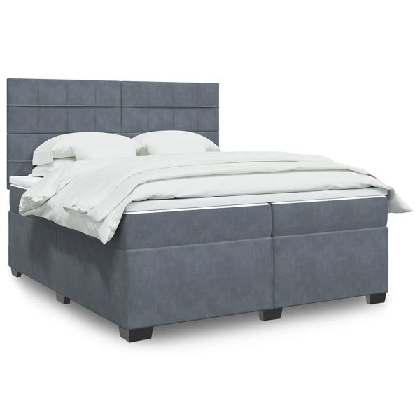 vidaXL Boxspringbett mit Matratze Dunkelgrau 200x200 cm Samt, 3291003