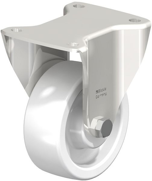 Blickle BKX-SPO 127G Edelstahl-Schwerlast-Bockrolle mit Anschraubplatte, Polyamid, Weiß, 587055