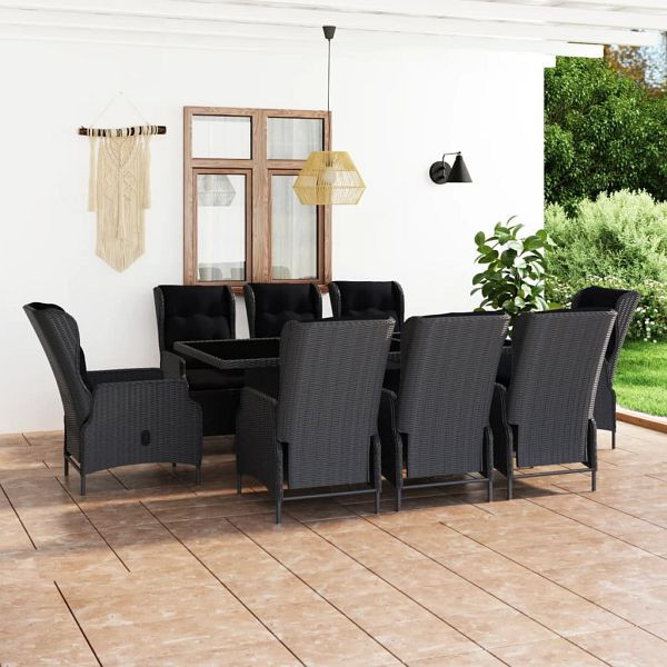vidaXL 9-teilig Garten-Essgruppe mit Auflagen Poly Rattan Dunkelgrau, 3060138