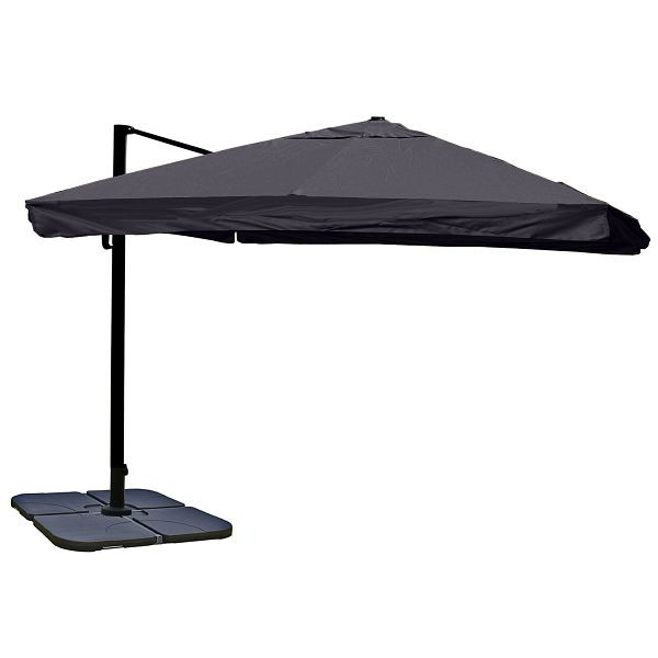 Mendler Gastronomie-Ampelschirm HWC-A96, 3x4m (Ø5m) Polyester Alu/Stahl 26kg, Flap, anthrazit mit Ständer, 76807+70478