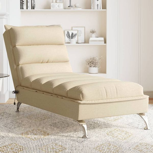 vidaXL Massage-Chaiselongue mit Kissen Creme Stoff, 379480