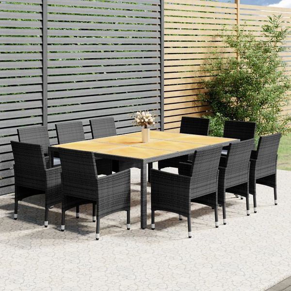 vidaXL 11-teilig Garten-Essgruppe Poly Rattan Grau, 3058567