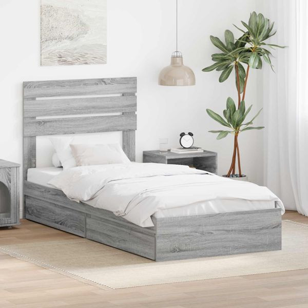 vidaXL Bettrahmen mit Kopfteil Graues Sonoma 90 x 200 cm Holzwerkstoff, 3411598