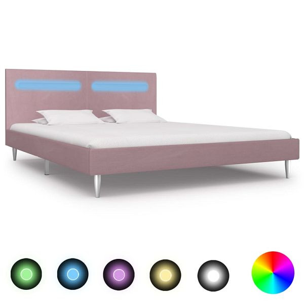 vidaXL Bettgestell mit LED Rosa Stoff 180 x 200 cm, 280980