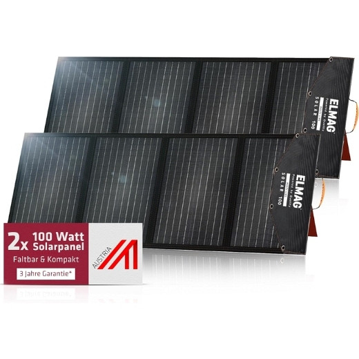 ELMAG Faltbares Solarpanel SOLAR 100 DUO - monokristallin, 18VDC, 2x100Wp für tragbare Powerstations, VE: 2 Stück, 52952