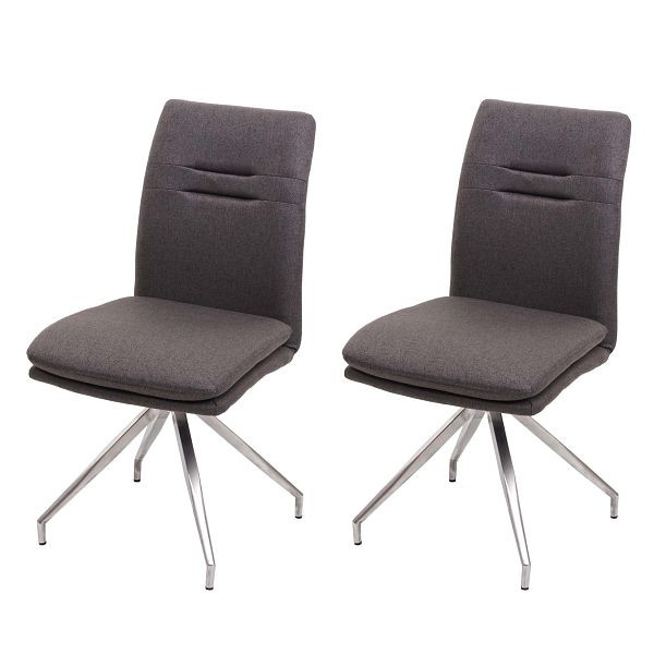 Mendler 2er-Set Esszimmerstuhl HWC-H70, Küchenstuhl Lehnstuhl Stuhl, Stoff/Textil Edelstahl gebürstet, grau-braun, 73924