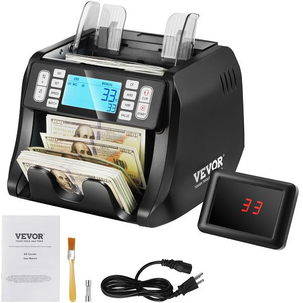 VEVOR Geldzählmaschine, mit UV-, MG-, IR- und DD-Falschgelderkennung, USD- und EUR-Geldzählmaschine mit Additions- und Batch-Modus, DCJD1UVMGIRDDG7WNV2