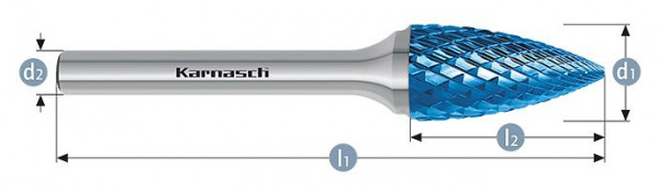 Karnasch Hartmetall-Frässtift Blue-Tec beschichtet SPG/HP-6 d1= 10,0 / l2= 20 / d2= 6 / l1= 65mm, VE: 2 Stück, 115064045