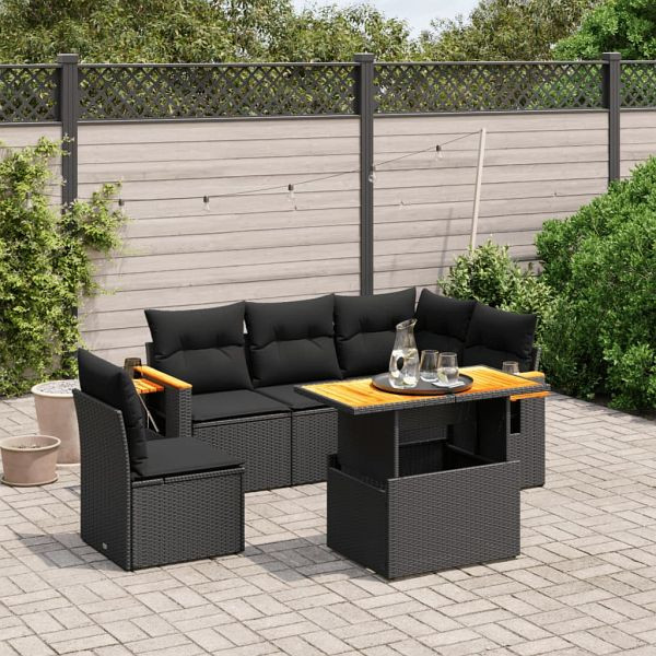 vidaXL 6-teilig Garten-Sofagarnitur mit Kissen Schwarz Poly Rattan, 3273519