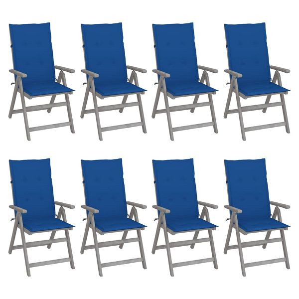 vidaXL Verstellbare Gartenstühle mit Auflagen 8 Stück Grau Akazienholz, 3075151