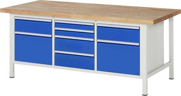 RAU Werkbank Serie 8000 - Gestell-Bauweise (Schweißgestell), Dreifach-Unterbau-Container (8x Schublade), 2000x840x900 mm, 03-8572A2-209B4S.11