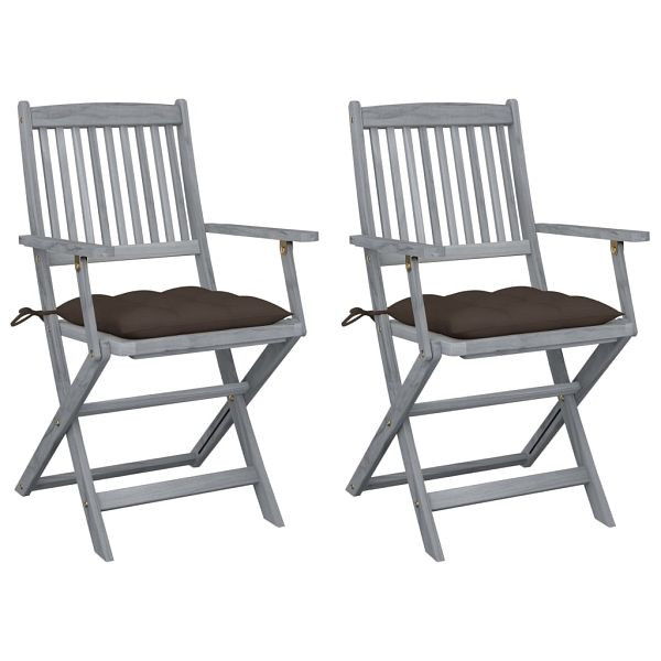 vidaXL Klappbare Gartenstühle 2 Stück mit Kissen Massivholz Akazie, 3064505
