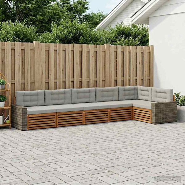 vidaXL Outdoor-Sofagarnitur 6-teilig Natürlich und Hellgrau, 3383429