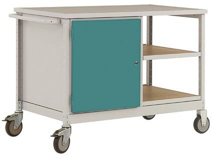 Manuflex ESD-Mobile Werkbank Modell 3 mit Tür und Einlegeböden, BxTxH 1135 x 590 x 805 mm, Wasserblau, LW1003.5021