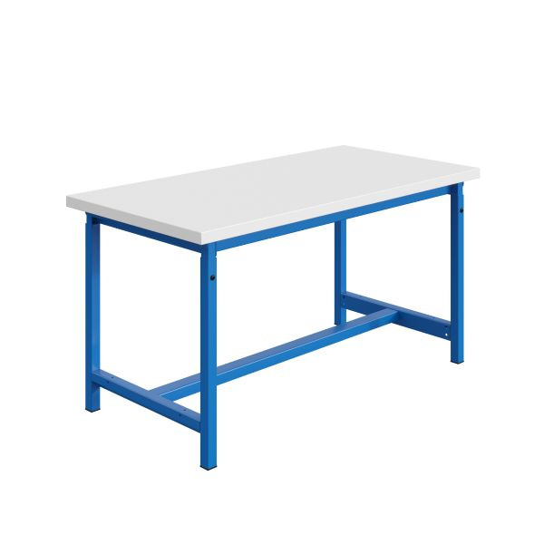 SOFAME PTWerkbank, mechanisch höhenverstellbar, 2000 x 750 x 780 bis 1060 mm, RESITOP Laminat-Arbeitsplatte 40 mm, Himmelblau RAL 5015, W010020272BI