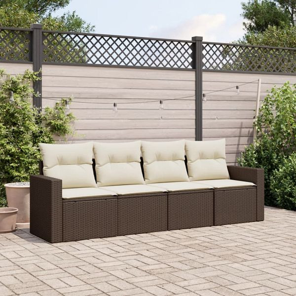 vidaXL 4-teilig Garten-Sofagarnitur mit Kissen Braun Poly Rattan, 3218673