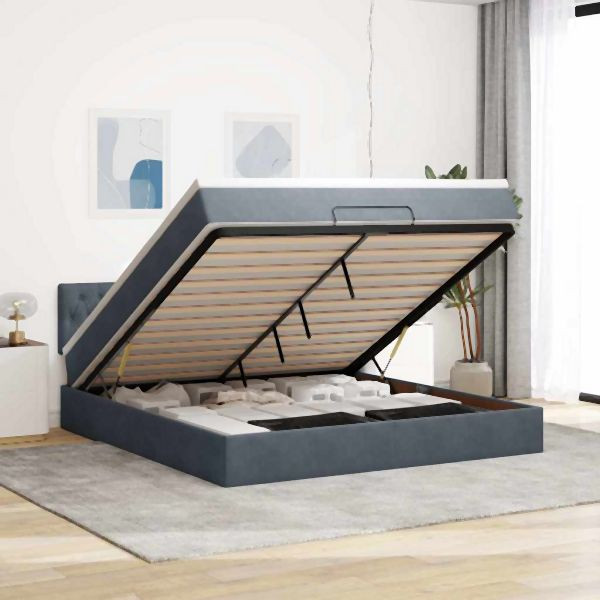 vidaXL Ottoman-Bett mit Matratze Dunkelgrau 160x200 cm Samt, 3311856