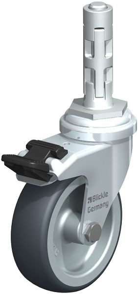 Blickle LRA-TPA 75G-FI-E01 Apparate-Lenkrolle mit Expander & Feststeller, Thermoplastisches Gummi-Elastomer, Grau, 704999