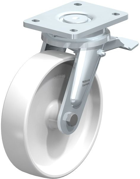 Blickle LO-PO 200G-ST Stahlgeschweißte Schwerlast-Lenkrolle mit Feststeller, Polyamid, Weiß, 87130
