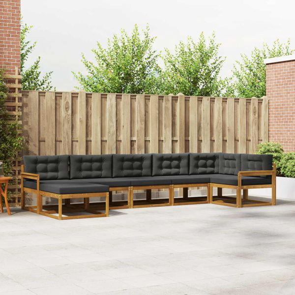vidaXL Outdoor-Sofagarnitur mit Kissen 7-teilig Natur und Anthrazit, 3367885