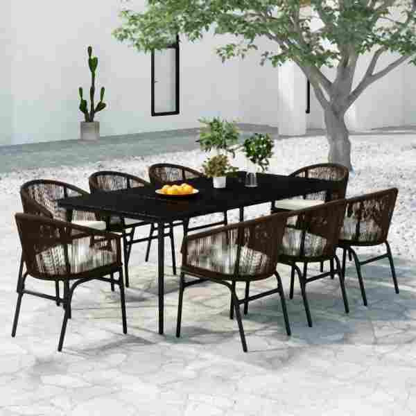 vidaXL 9-tlg. Garten-Essgruppe Braun, Cremeweiß, 3099250