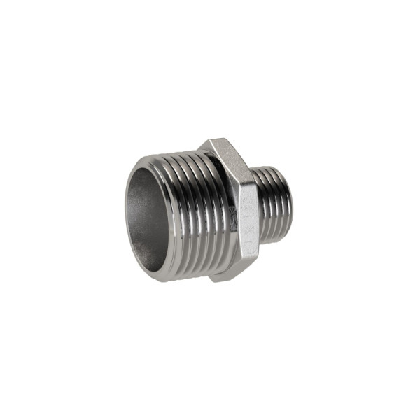Riegler Doppelgewindenippel reduzierend, G 1 1/4, AG, G 3/4, SW 43, ES 1.4408, 119253