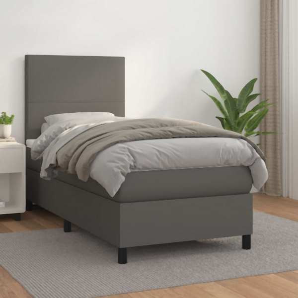 vidaXL Boxspringbett mit Matratze Grau 90x200 cm Kunstleder, 3142705