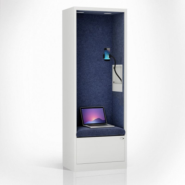 Jan Nowak Schrank mit Sitzfläche und Ruhezone SALLY MentalBox 1850 x 600 x 400 mm, Weiß, Dunkelblau, 2066