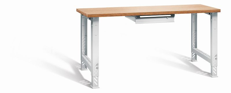 Otto Kind Werkbank function Typ 1697S, überstehende Multiplex-Arbeitsplatte, 2 höhenverstellbare Fußgestelle, komplett RAL 7035, 072180017