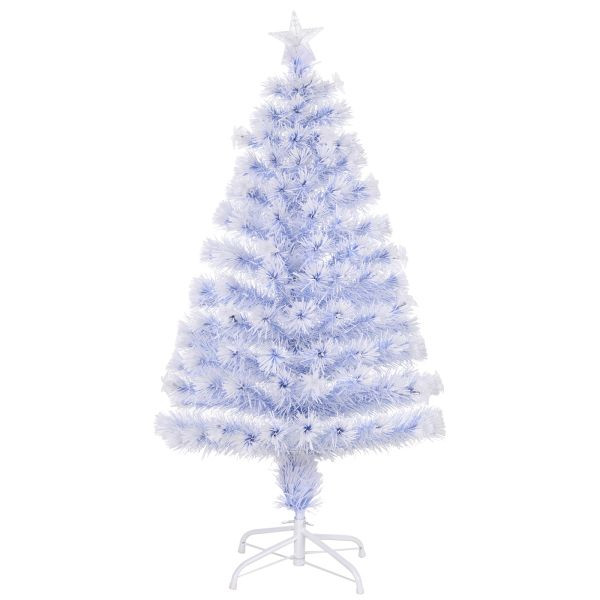 HOMCOM künstlicher Weihnachtsbaum mit 3 LED-Leuchten Christbaum Tannenbaum PVC Metall Weiß+Blau Ø60 x 120H cm, 830-242V91