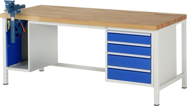 RAU Werkbank Serie 8000 - Gestell-Bauweise (Schweißgestell), 2 Unterbau-Container (Schraubstock, 4x Schublade), 2000x840x900 mm, 03-8185A1-209B4S.11