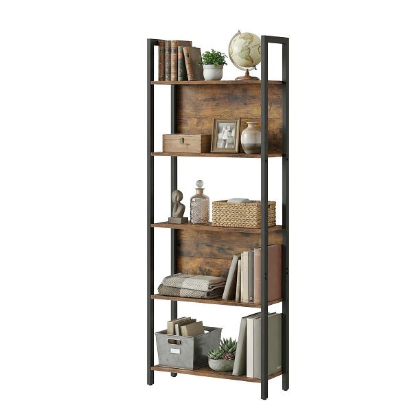 VASAGLE Leiterregal, Braun, Schwarz, 62x24x165 cm, LLS025B01