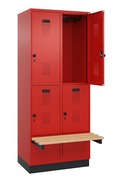 C+P Doppelstock-Spind Evolo PLUS, Bank, 4 Fächer, 1950x800x815mm, 3020/3020, Drehriegel, Sitzfläche Buche-Hartholz, mit Sockel, 049340-22 S10025