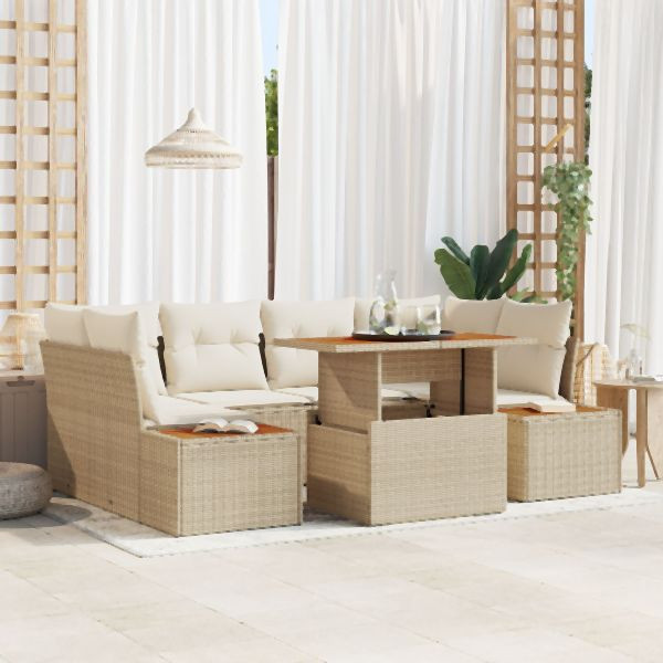 vidaXL Garten Sofa Set Set aus 6 Beige Rattan, Polyester, 3350038
