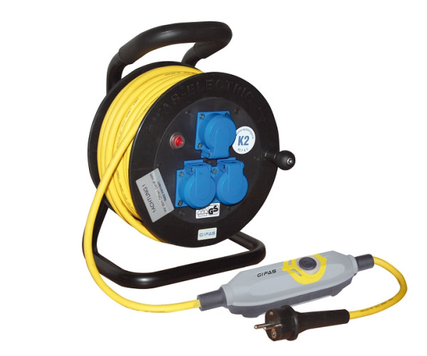 GIFAS Vollgummi-Leitungsroller Typ 501, 25m, 3x1,5mm², 3x Schuko, Schutzkontaktstecker, PRCD-S+, 301254