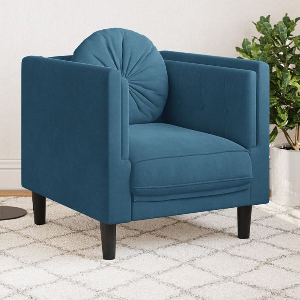 vidaXL Sessel mit Kissen Blau Samt, 372630, 8721012400160