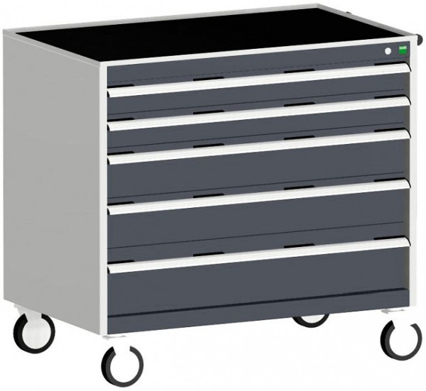 bott cubio Schubladenschrank mobil bestückt mit 5 Schubladen BxTxH: 1050 x 650 x 980 mm, RAL 7035/7016, 40402075.19V