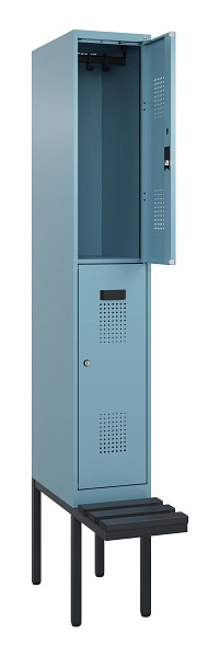 C+P Doppelstock-Spind Evolo PLUS, Bank, 2 Fächer, 2120x300x815mm, 0010/0010, Zylinderschloss, Sitzfläche Kunststoff, 0493407-10 S10135