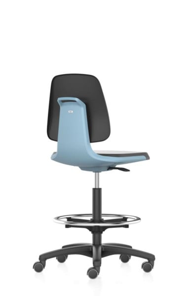 bimos Arbeitsstuhl Labsit mit Rollen, Sitzhöhe 560-810 mm, Kunstleder, Sitzschale blau, 9125-MG01-3277
