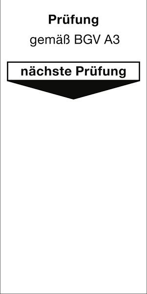 Moedel Grundplakette Prüfung gemäß BGV A3 nächste Prüfung, Folie, 40x80 mm, VE: 10 Stück/Bogen, 56119
