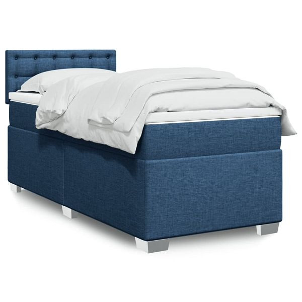 vidaXL Boxspringbett mit Matratze Blau 90x200 cm Stoff, 3285791
